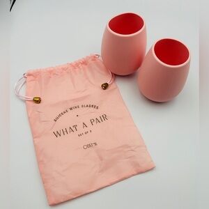 Odeme Set of 2 Pink Silicon Wine Glasses With Bag